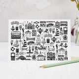 Brighton black and white illustrated blank greeting card