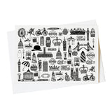 British illustrated black and white blank greeting blank card