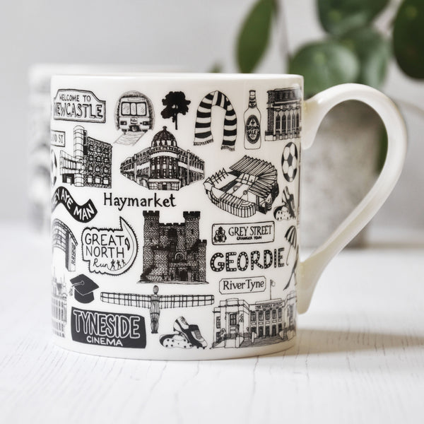 Newcastle illustrated black and white mug