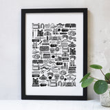 Newcastle illustrated black and white print