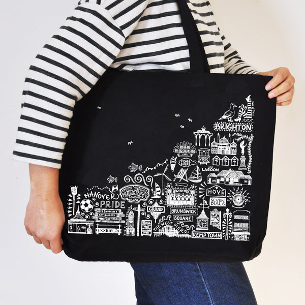 Brighton Black Illustrated Cotton Tote Bag