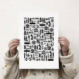 London illustrated black and white print