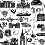 Scottish illustrated black qnd white print